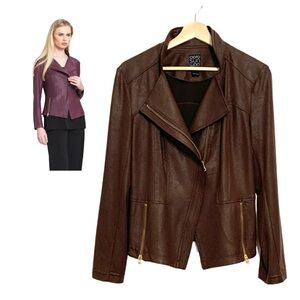Clara Sunwoo Classic Liquid Leather Jacket Hem Zip Details Brown Medium NWOT